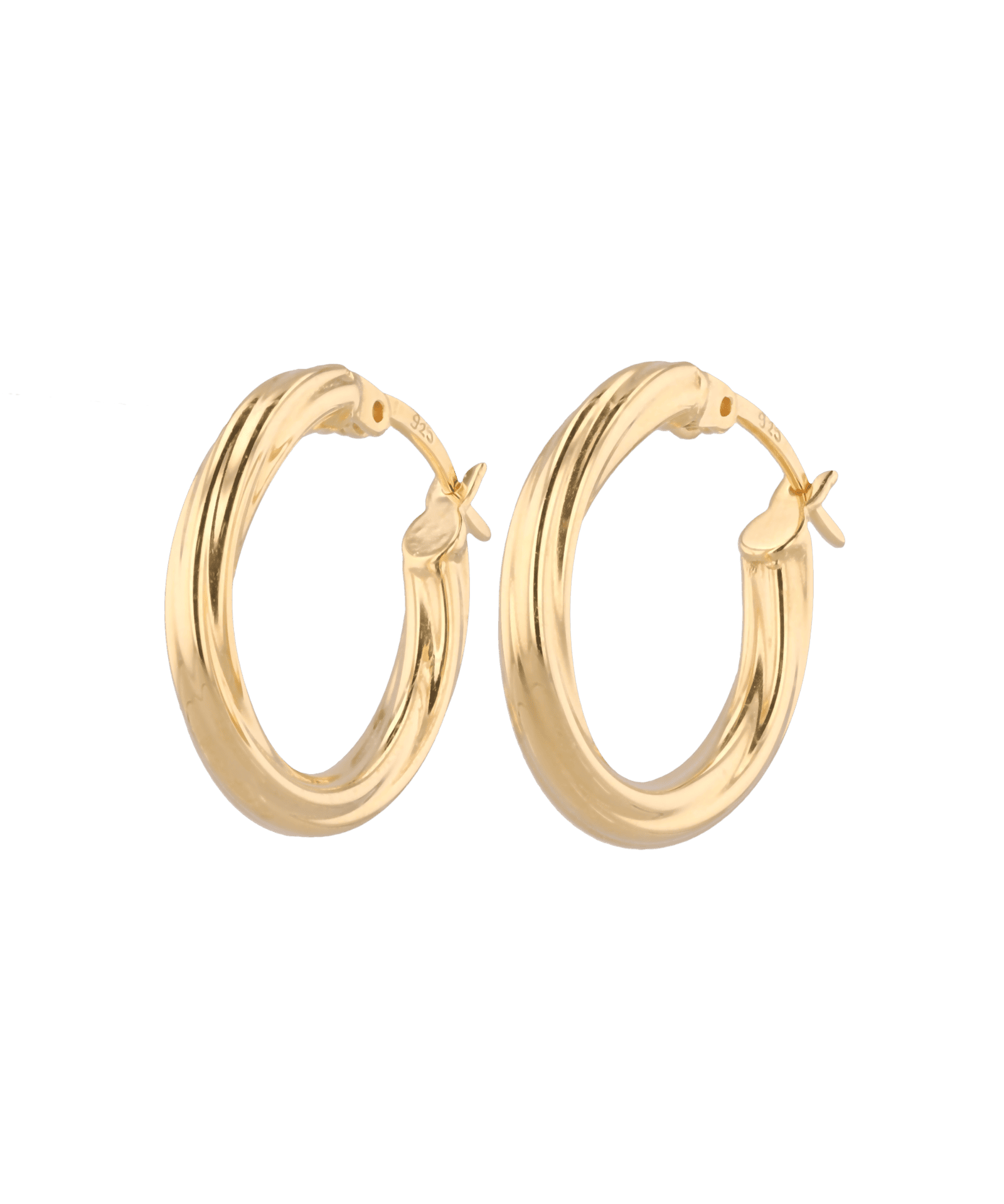 Rhythm Gold Hoop Earrings by Lavana, wide polished hoop with light textured grooves