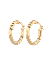 Rhythm Gold Hoop Earrings by Lavana, wide polished hoop with light textured grooves