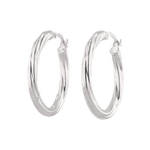 Rhythm Silver Hoop Earrings by Lavana, wide hoop with light textured grooves and cool gloss