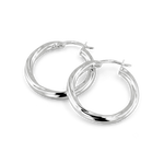 Rhythm Silver Hoop Earrings by Lavana, wide hoop with light textured grooves and cool gloss