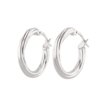 Rhythm Silver Hoop Earrings by Lavana, wide hoop with light textured grooves and cool gloss