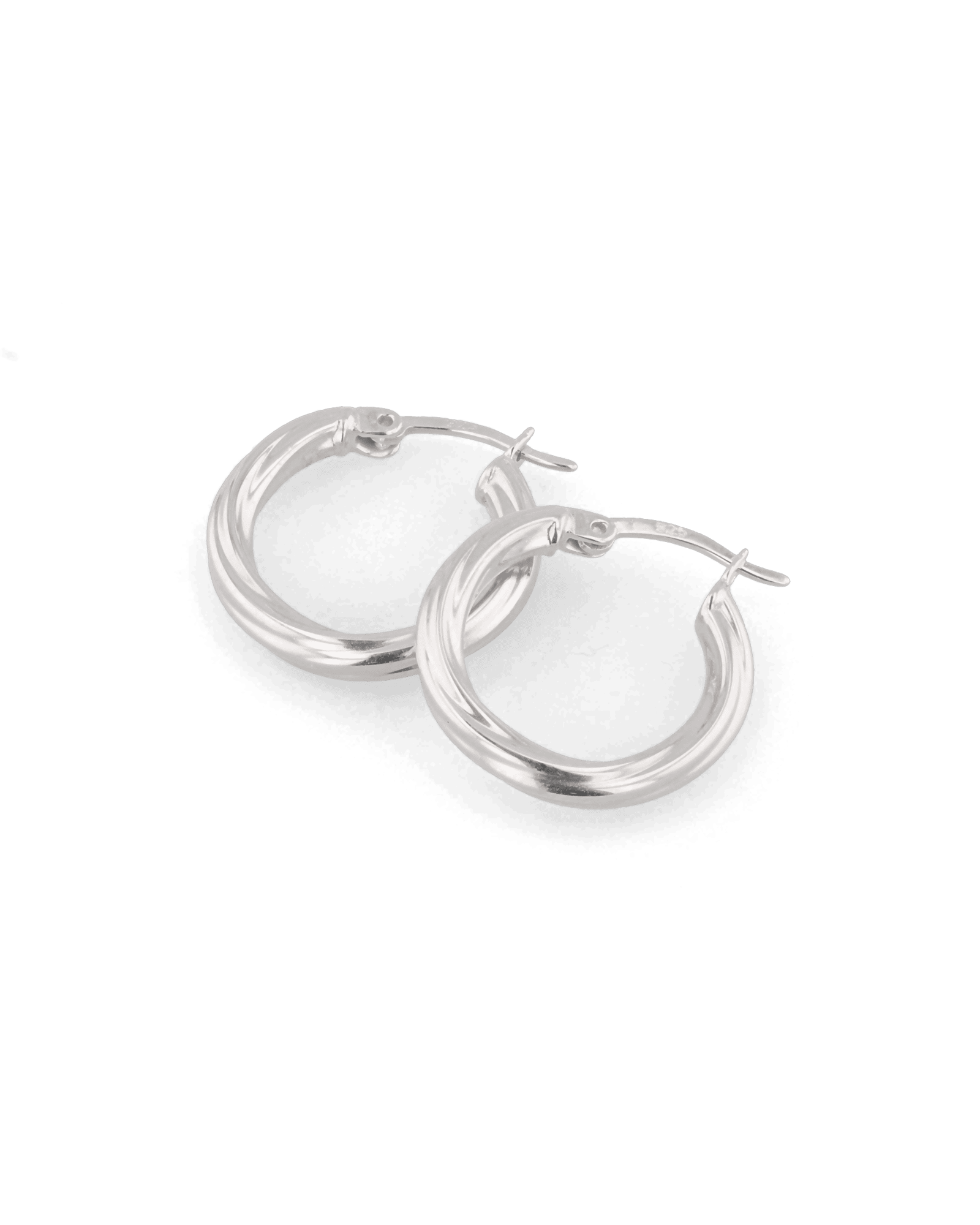 Rhythm Silver Hoop Earrings by Lavana, wide hoop with light textured grooves and cool gloss