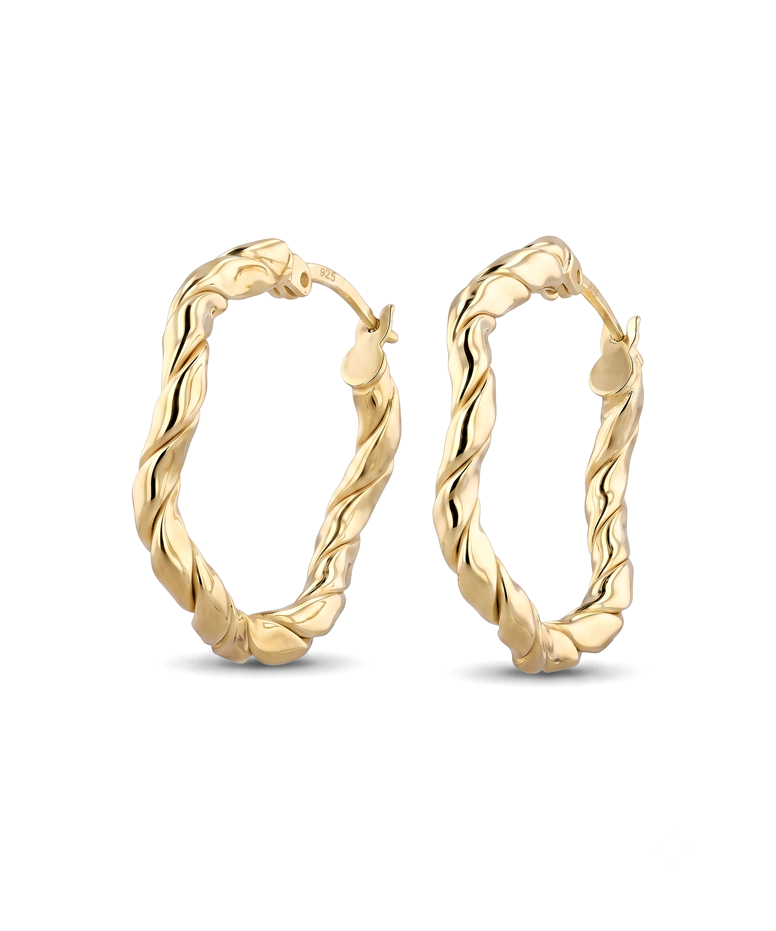 Ripples Gold Hoop Earrings by Lavana, slim round hoops with organic textured ripples