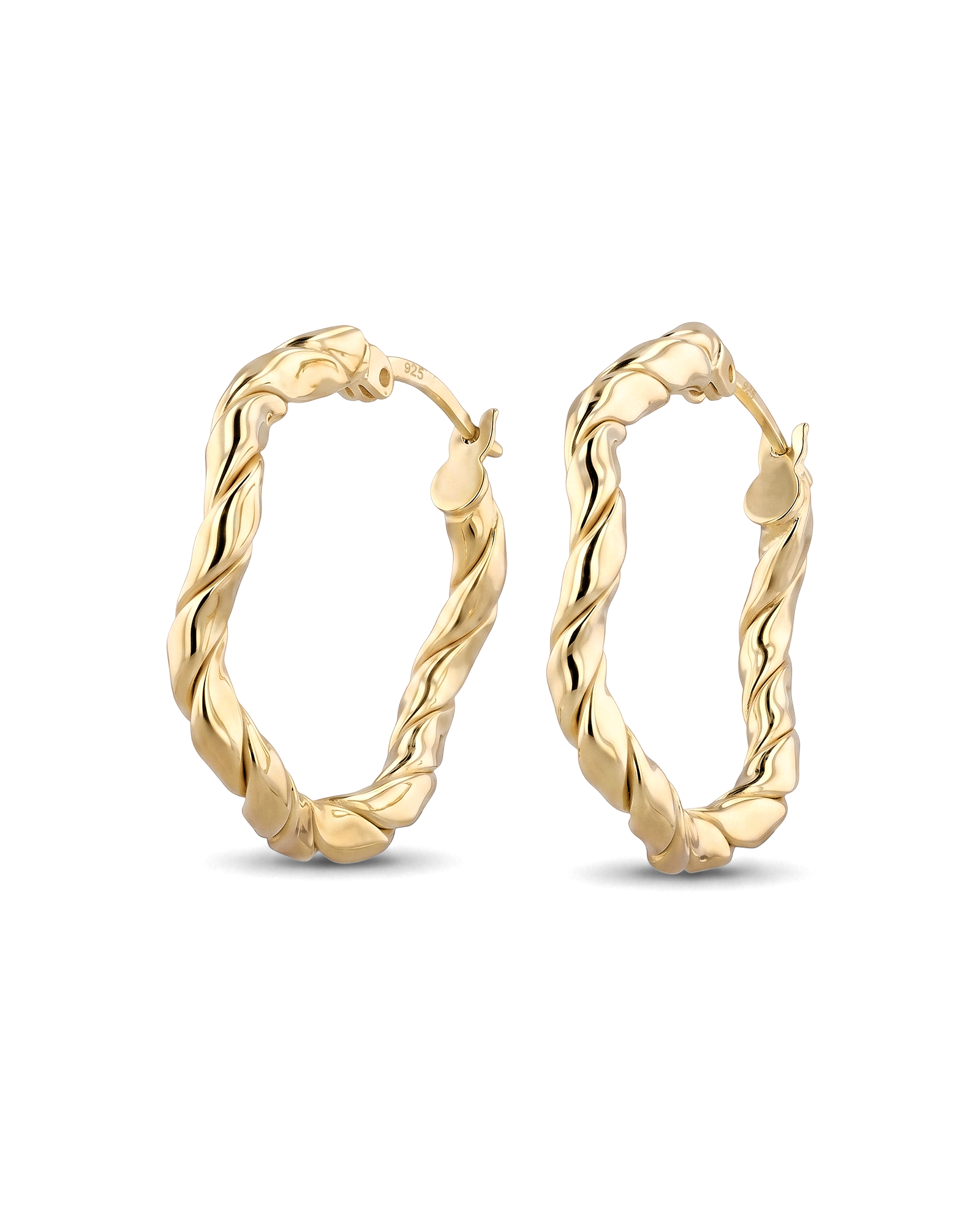 Ripples Gold Hoop Earrings by Lavana, slim round hoops with organic textured ripples