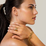 Riviera Gold Textured Link Bracelet by Lavana on model with toggle loop clasp