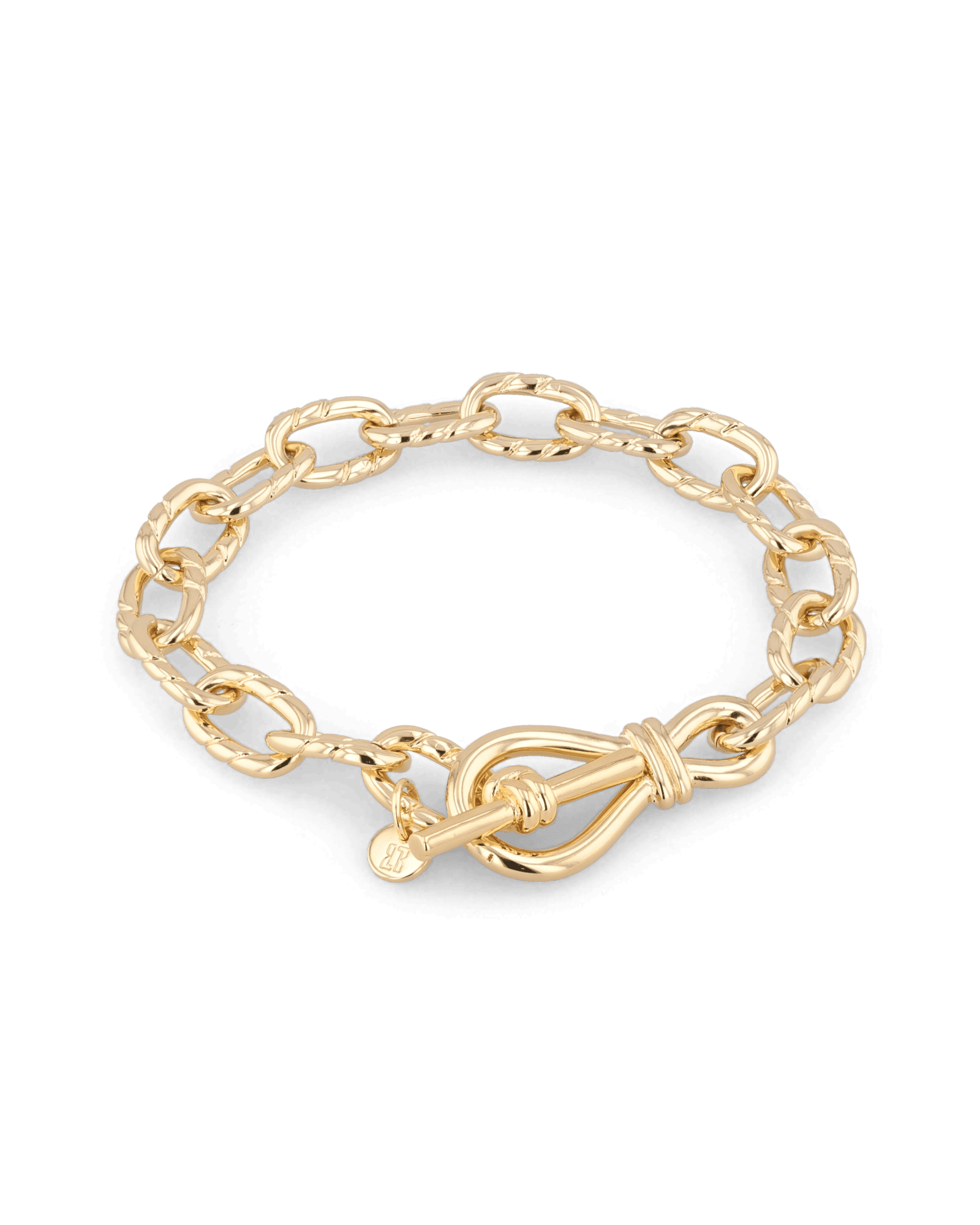 Riviera Gold Textured Link Bracelet by Lavana, with toggle loop clasp - 1
