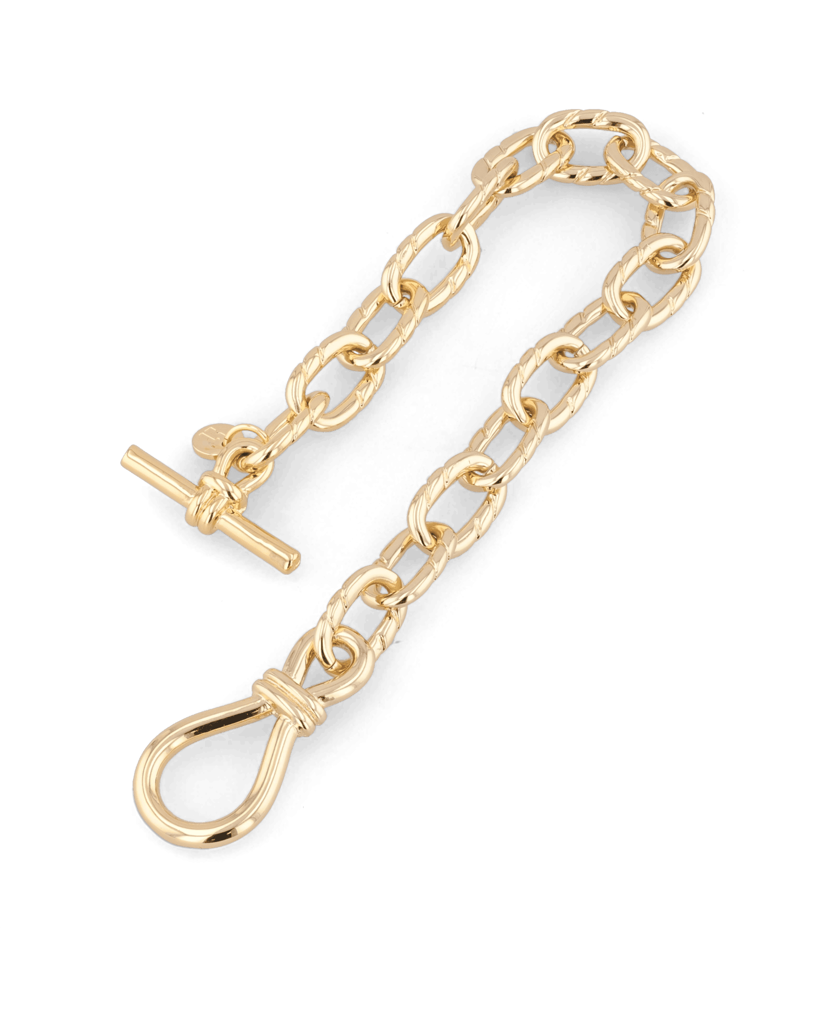Riviera Gold Textured Link Bracelet by Lavana, with toggle loop clasp - 2