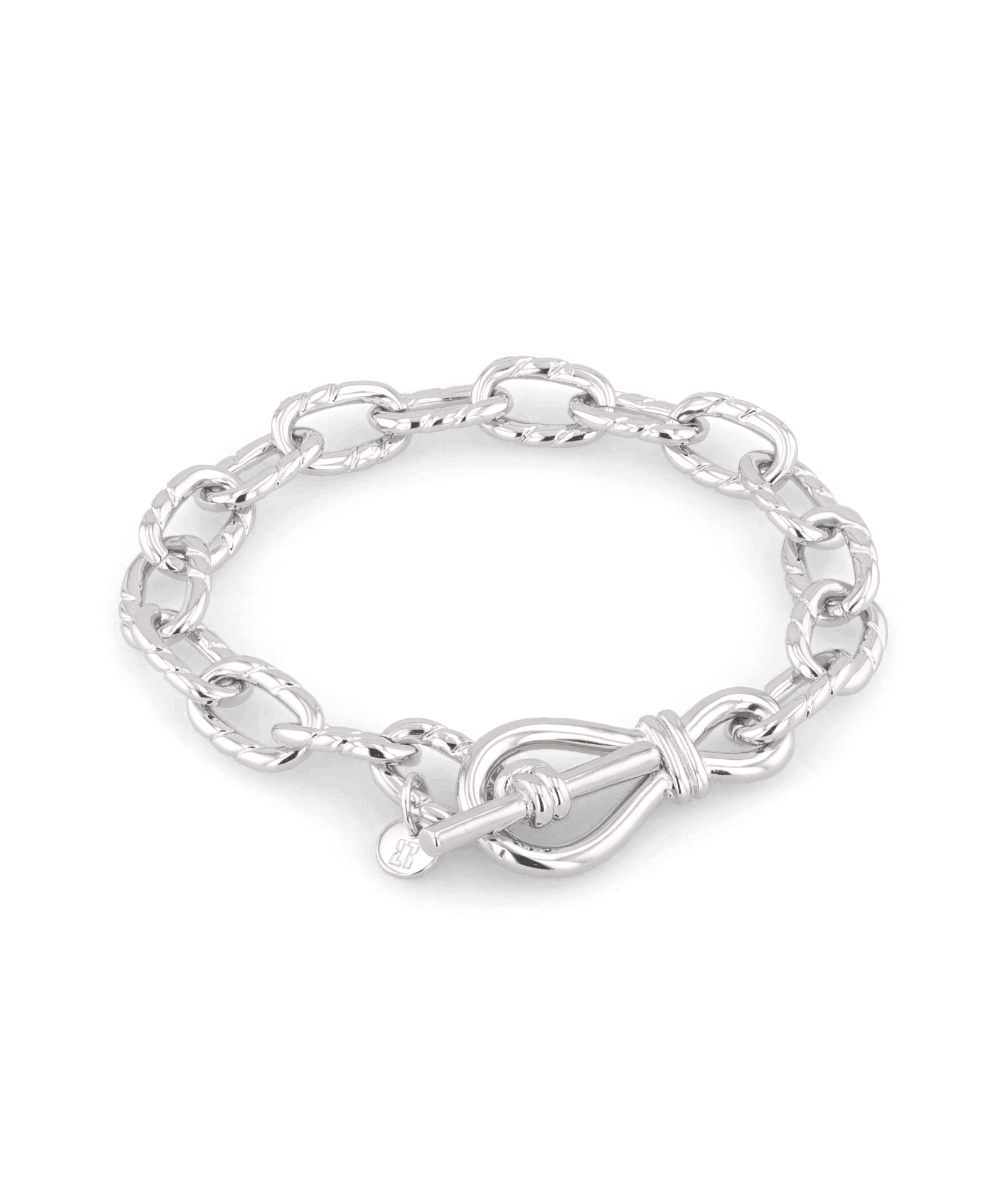 Riviera Silver Textured Link Bracelet by Lavana, with toggle loop clasp - 1