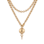 Rolo gold lariat chain necklace by Lavana, wrap and thread design with ball pendant