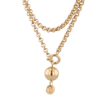 Rolo gold lariat chain necklace by Lavana, wrap and thread design with ball pendant