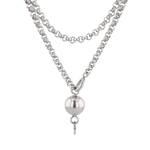 Rolo silver lariat chain necklace by Lavana, wrap and thread design with ball pendant