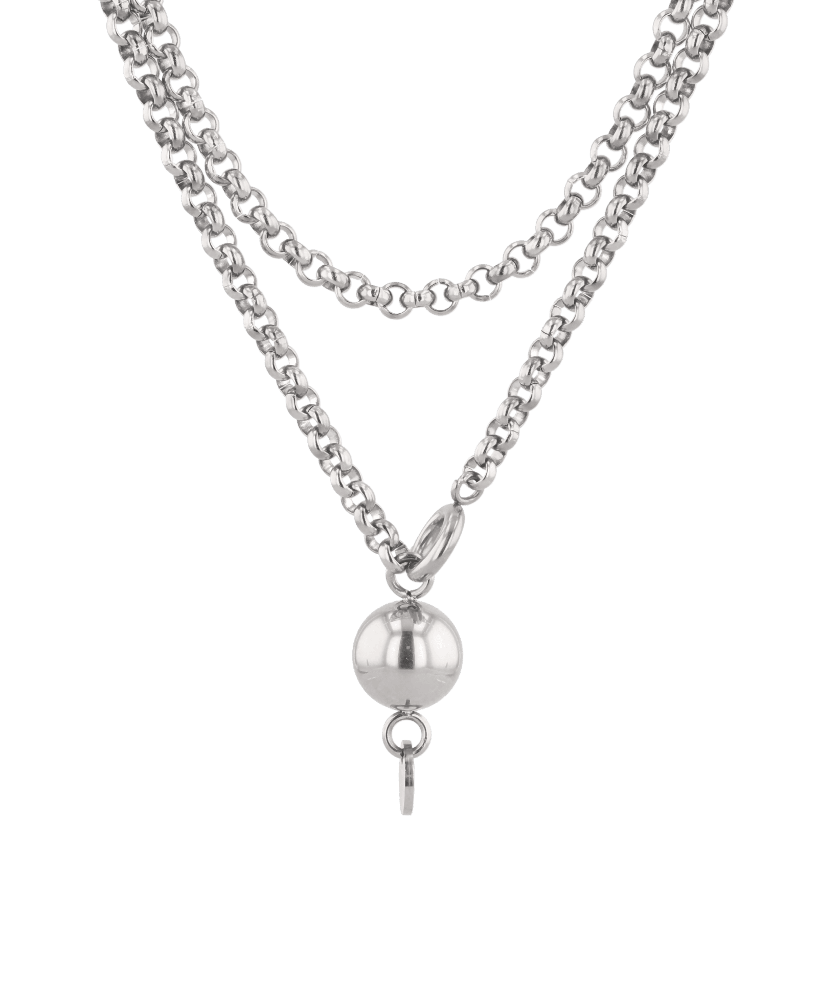 Rolo silver lariat chain necklace by Lavana, wrap and thread design with ball pendant