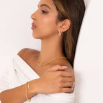 Roma Gold Diamond Hoop Earrings by Lavana on model classic round cut lab grown diamonds in 18k gold vermeil