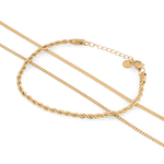 Rope Trinity Gold Bracelet Set by Lavana, textured rope with snake and cable chains - 1