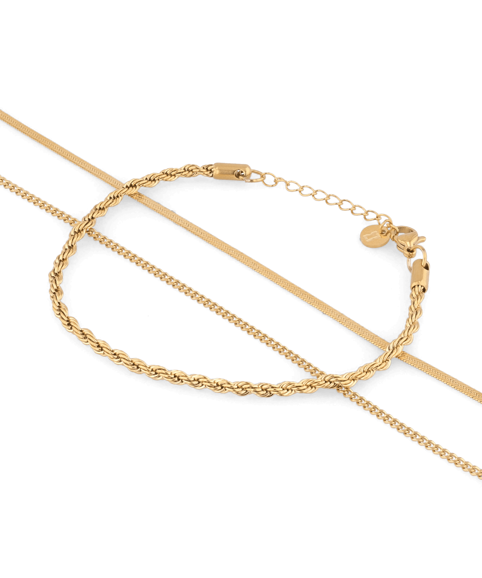 Rope Trinity Gold Bracelet Set by Lavana, textured rope with snake and cable chains - 1