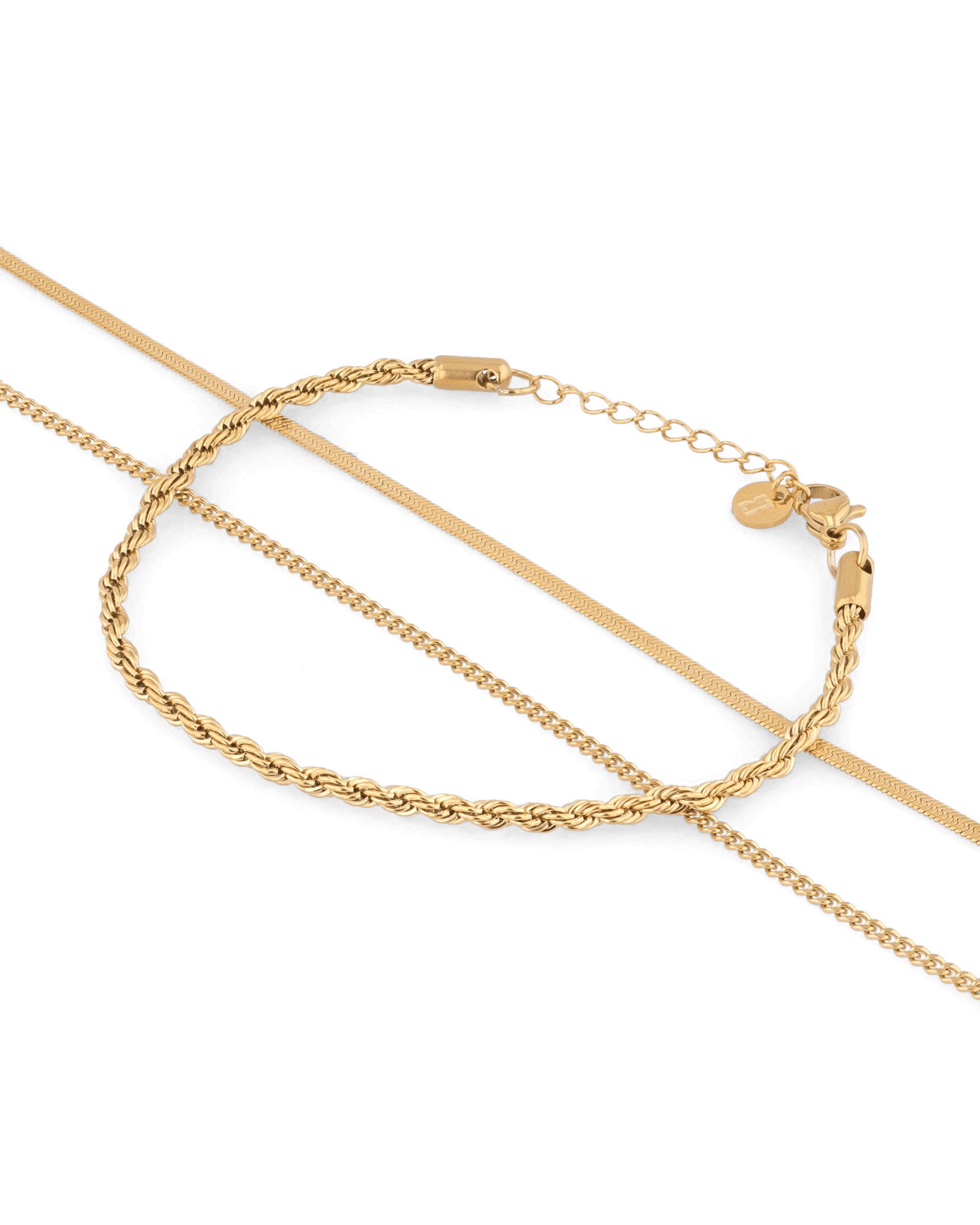Rope Trinity Gold Bracelet Set by Lavana, textured rope with snake and cable chains - 1
