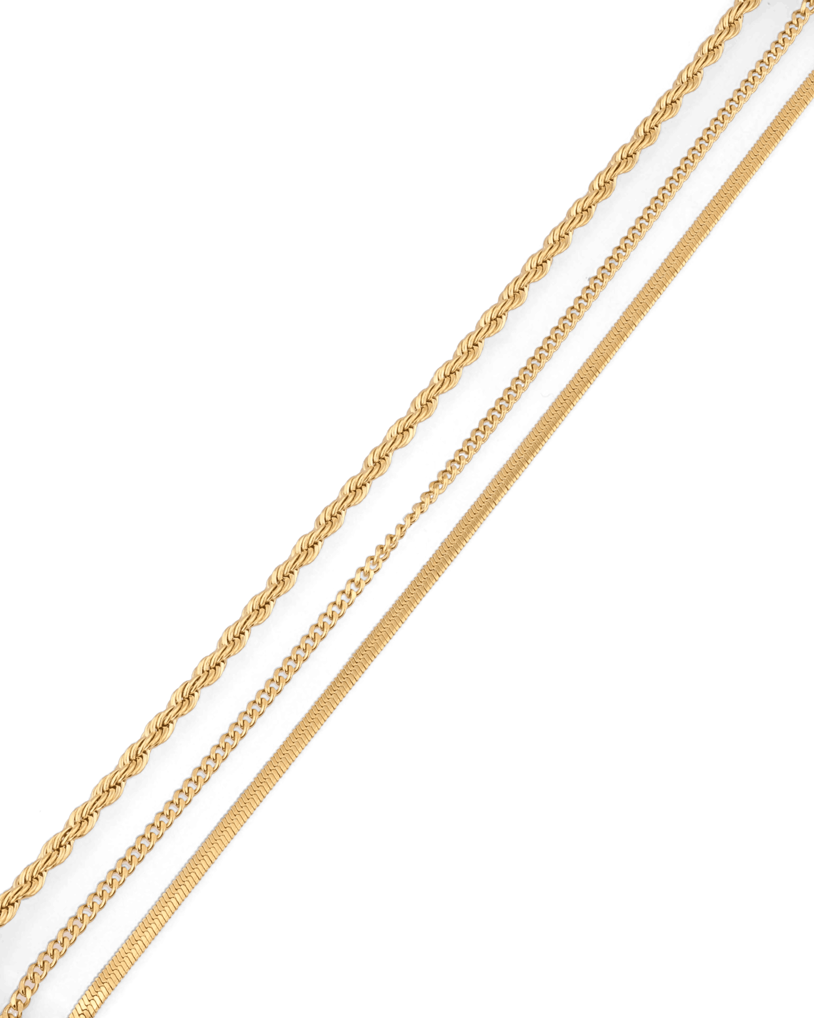 Rope Trinity Gold Bracelet Set by Lavana, textured rope with snake and cable chains - 2