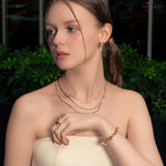 Rope Trinity Gold Chain Necklace Set by Lavana, on model; three layered classic chains with rope middle 