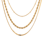 Rope Trinity Gold Chain Necklace Set by Lavana, three layered chains with rope middle