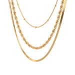 Rope Trinity Gold Chain Necklace Set by Lavana, three layered chains with rope middle