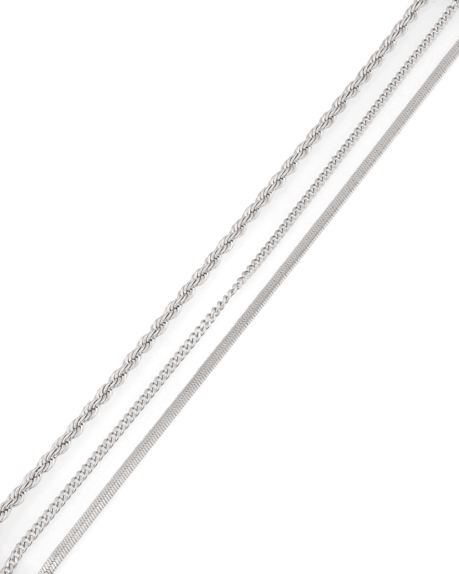 Rope Trinity Silver Bracelet Set by Lavana, textured rope with snake and cable chains - 2