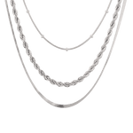 Rope Trinity Silver Chain Necklace Set by Lavana, three layered chains with rope middle