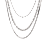 Rope Trinity Silver Chain Necklace Set by Lavana, three layered chains with rope middle