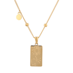 Sagittarius Gold Zodiac Tag Necklace by Lavana, engraved tag on beaded chain, back view