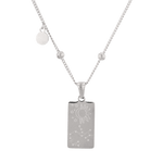Sagittarius Silver Zodiac Tag Necklace by Lavana, engraved tag on beaded chain, back view