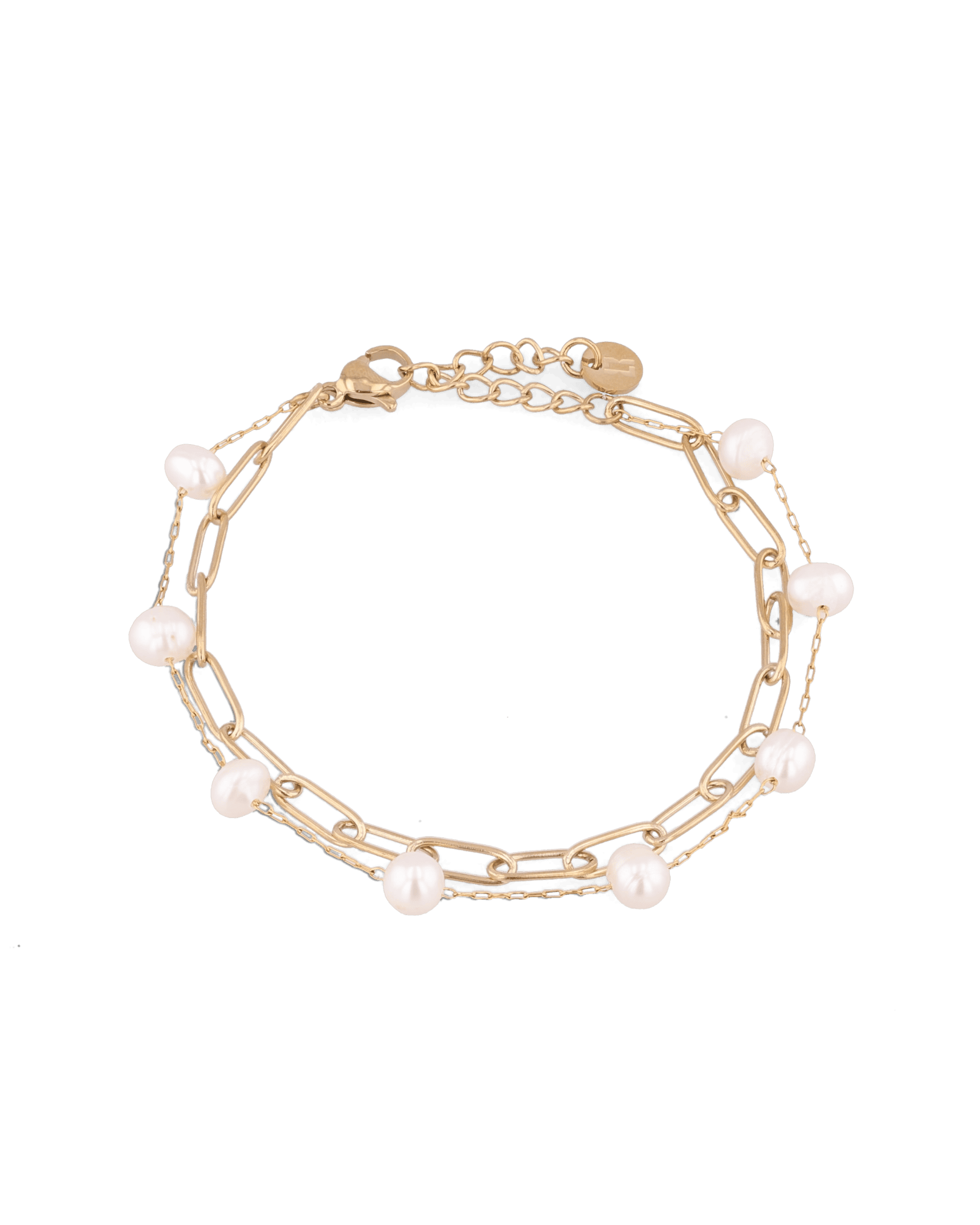 Salina Gold Pearl Bracelet by Lavana with paperclip chain, fine chain and floating freshwater pearls