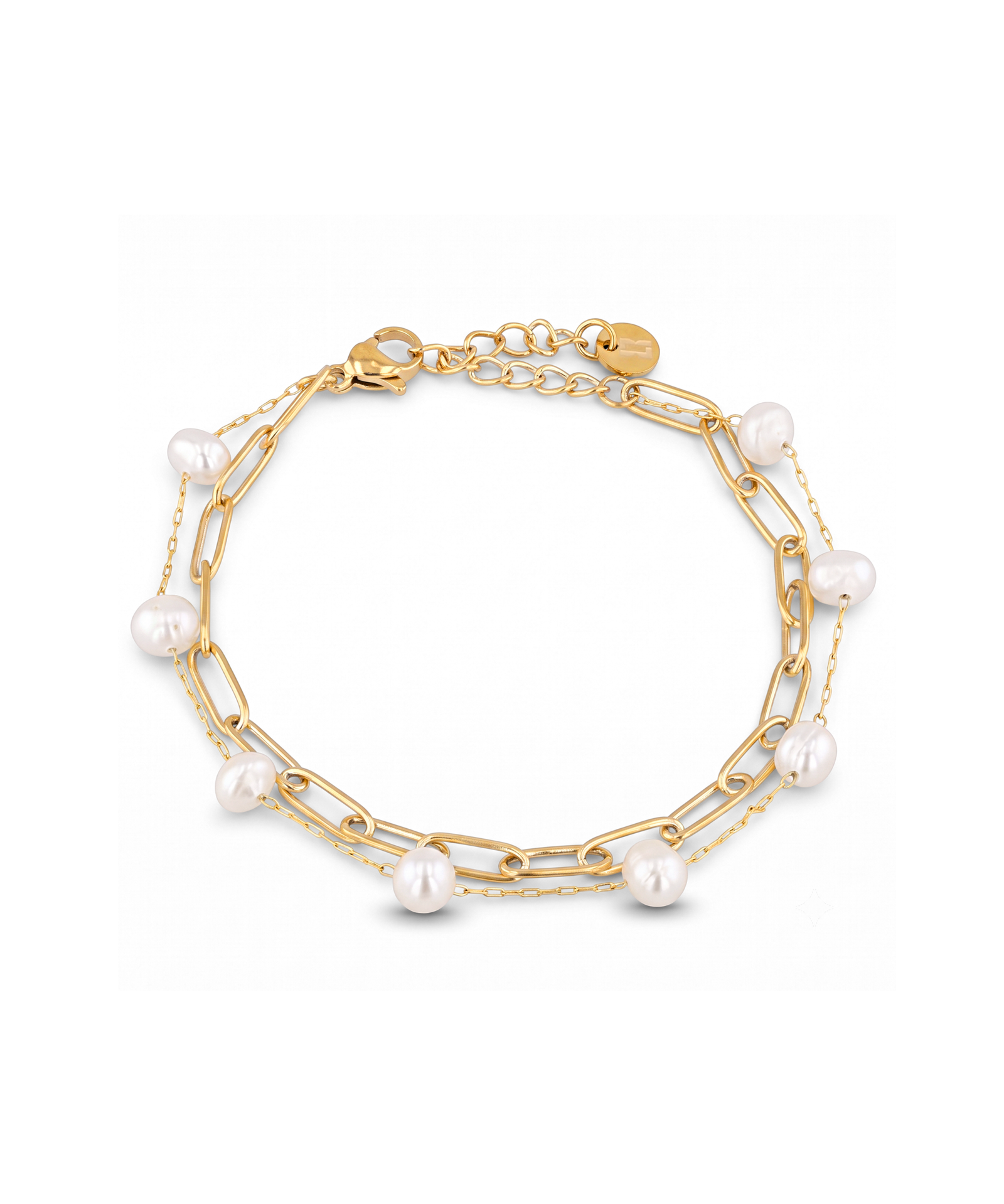 Salina Gold Pearl Bracelet by Lavana with paperclip chain, fine chain and floating freshwater pearls