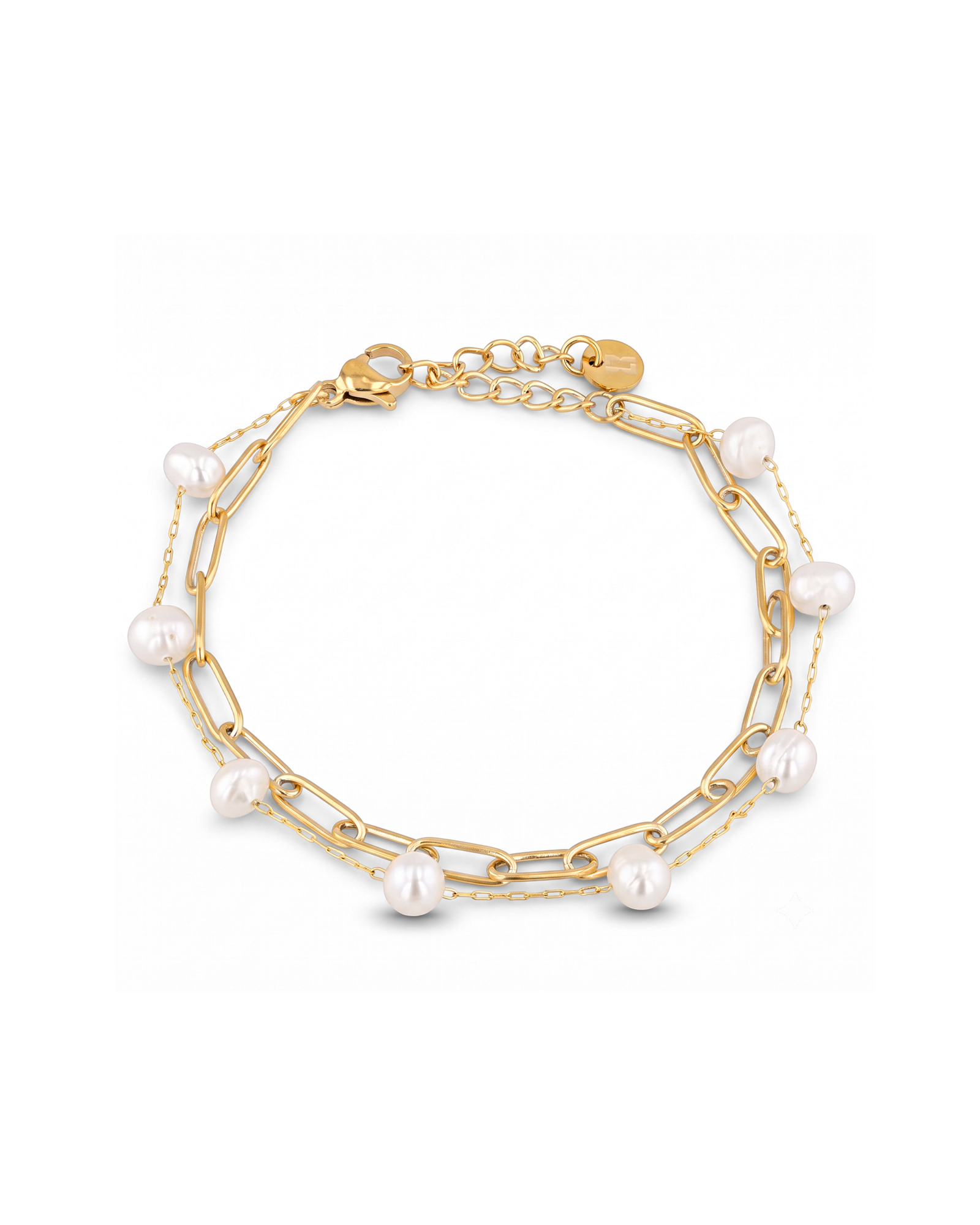 Salina Gold Pearl Bracelet by Lavana with paperclip chain, fine chain and floating freshwater pearls