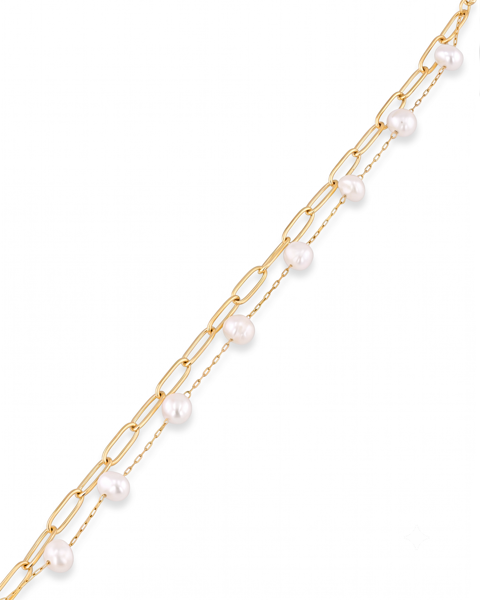 Salina Gold Pearl Bracelet by Lavana with paperclip chain, fine chain and floating freshwater pearls