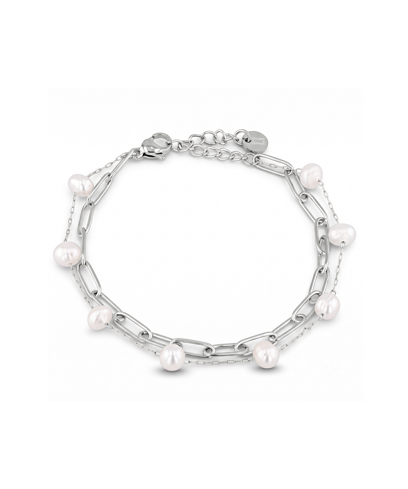 Salina Silver Pearl Bracelet by Lavana with paperclip chain, fine chain and floating freshwater pearls
