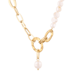 Sardinia gold pearl necklace by Lavana with asymmetric links and freshwater pearl drop