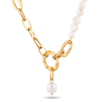 Sardinia gold pearl necklace by Lavana with asymmetric links and freshwater pearl drop