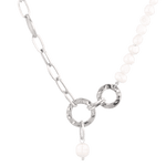 Sardinia silver pearl necklace by Lavana with asymmetric links and freshwater pearl drop