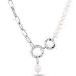 Sardinia silver pearl necklace by Lavana with asymmetric links and freshwater pearl drop