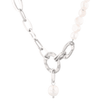 Sardinia silver pearl necklace by Lavana with asymmetric links and freshwater pearl drop