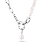 Sardinia silver pearl necklace by Lavana with asymmetric links and freshwater pearl drop
