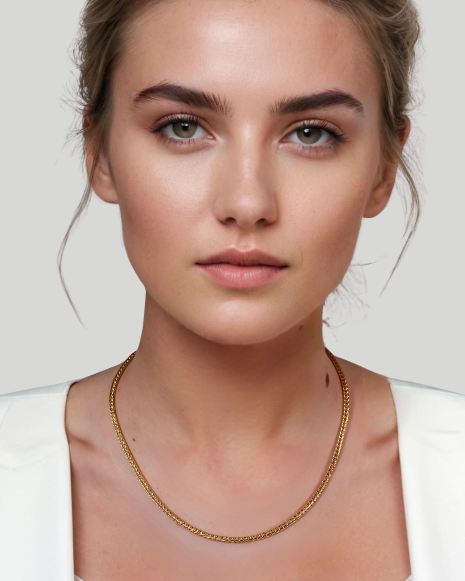 Savannah Gold Spiga Chain Necklace by Lavana on model woven textured links