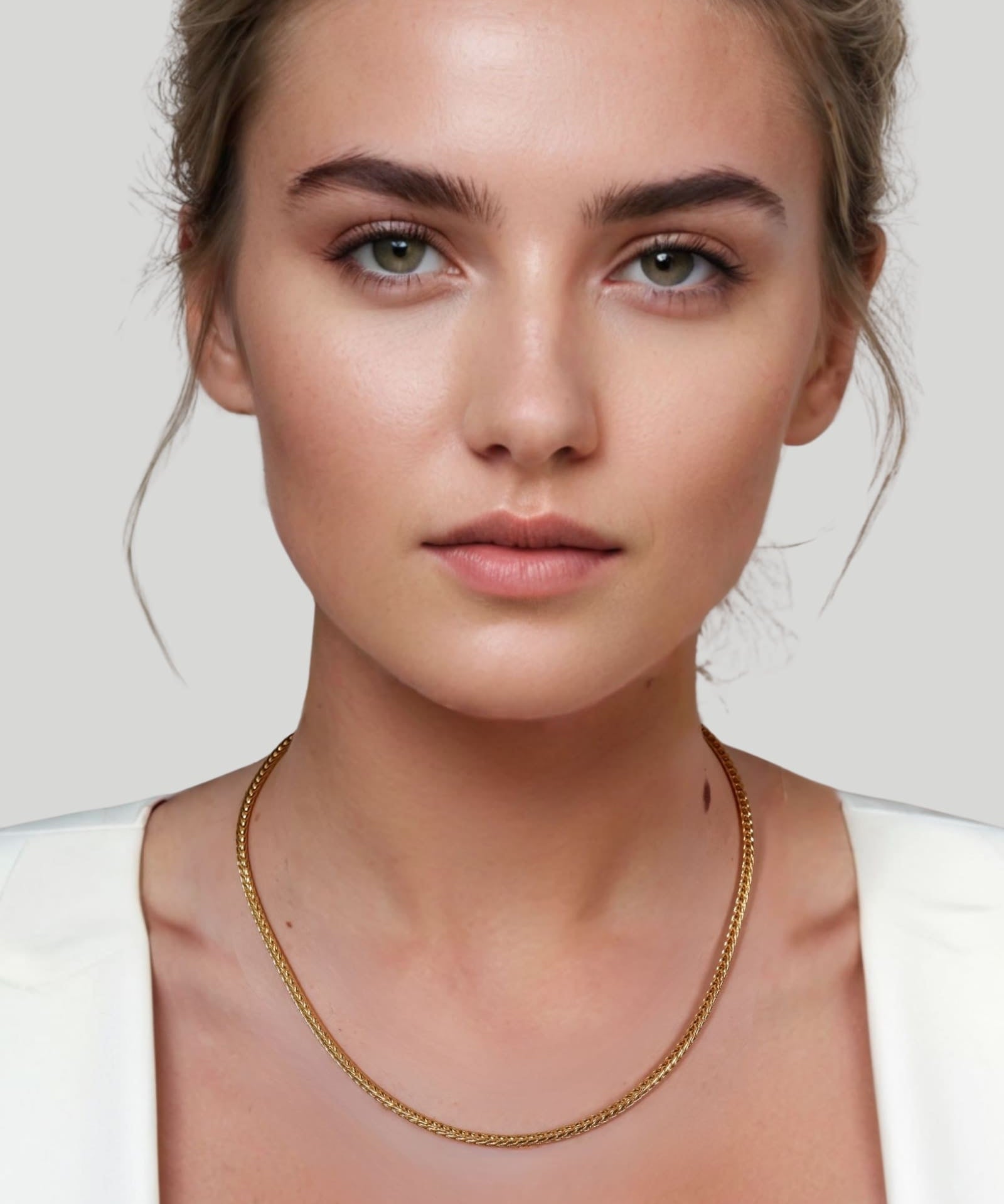 Savannah Gold Spiga Chain Necklace by Lavana on model woven textured links