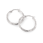 Sculptural Silver Hoop Earrings by Lavana, polished round hoops with gentle sculptural twist