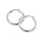 Sculptural Silver Hoop Earrings by Lavana, polished round hoops with gentle sculptural twist