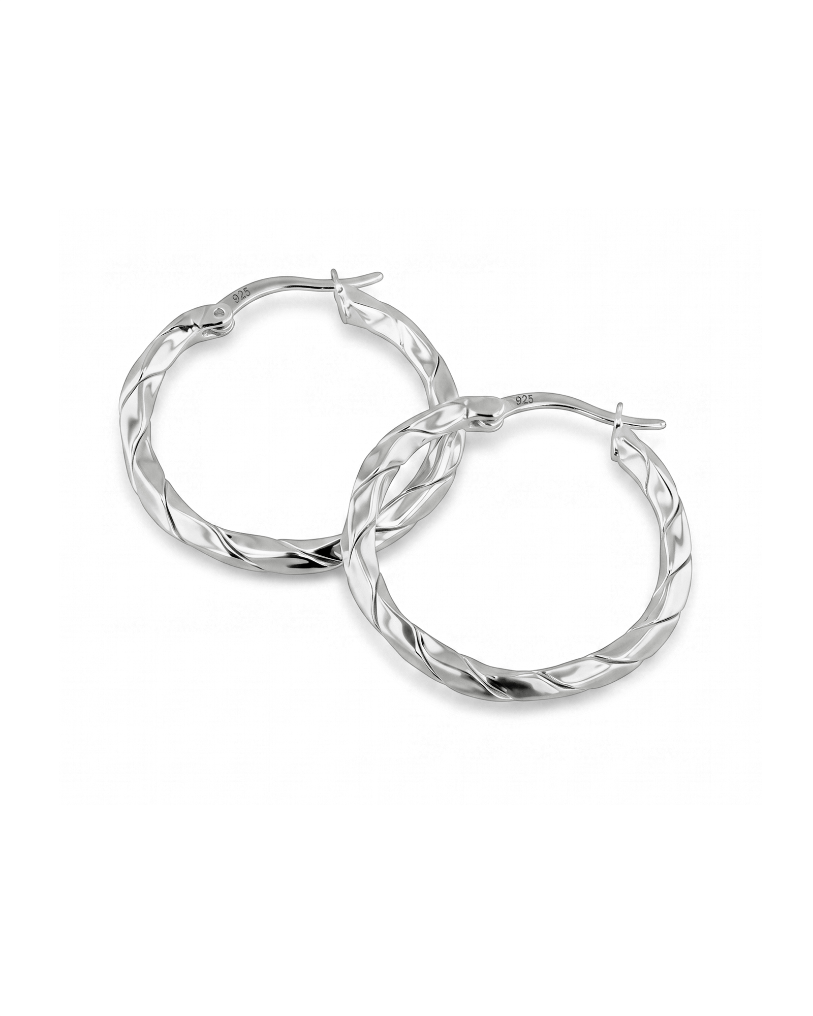 Sculptural Silver Hoop Earrings by Lavana, polished round hoops with gentle sculptural twist