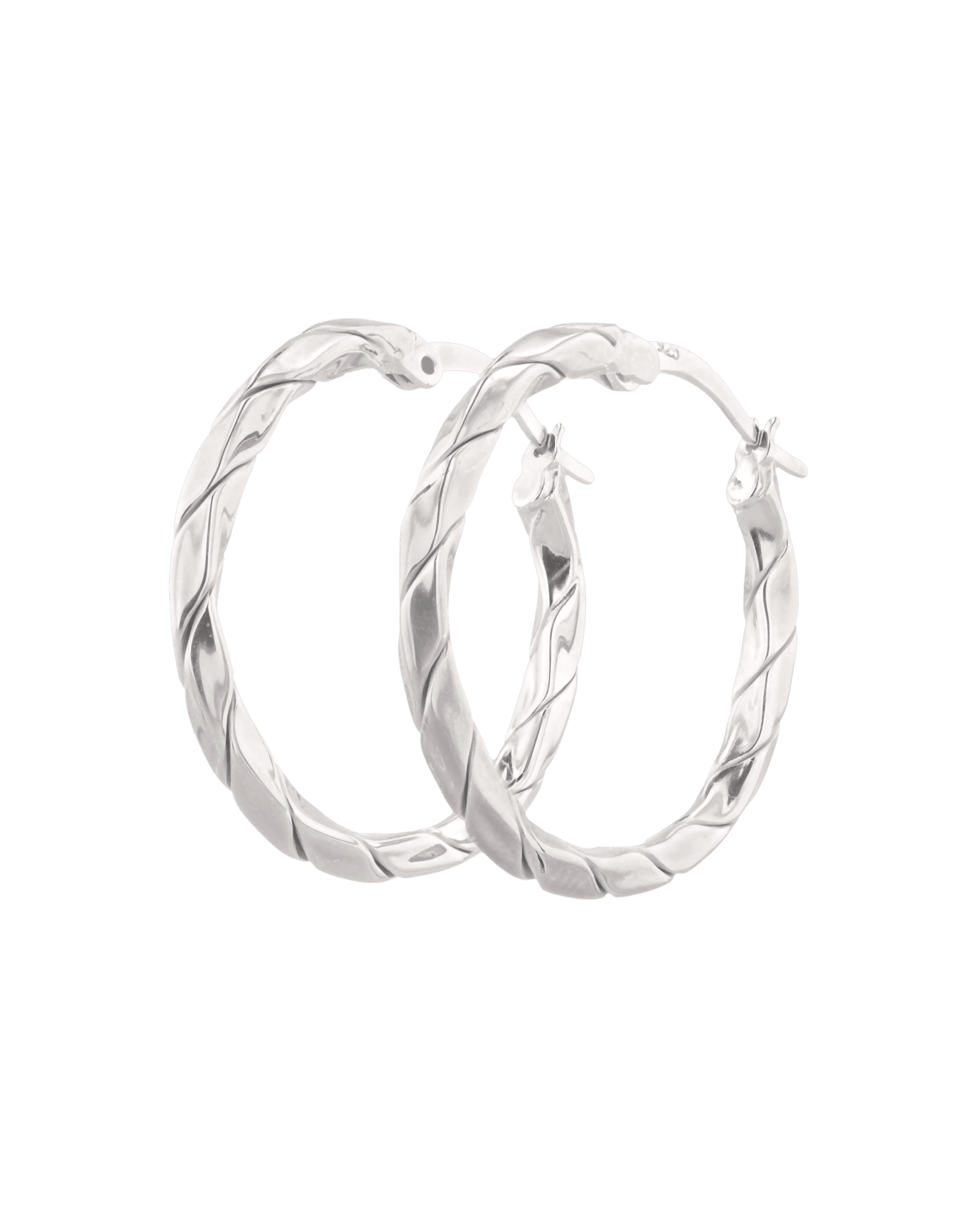 Sculptural Silver Hoop Earrings by Lavana, polished round hoops with gentle sculptural twist