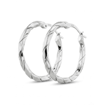 Sculptural Silver Hoop Earrings by Lavana, polished round hoops with gentle sculptural twist