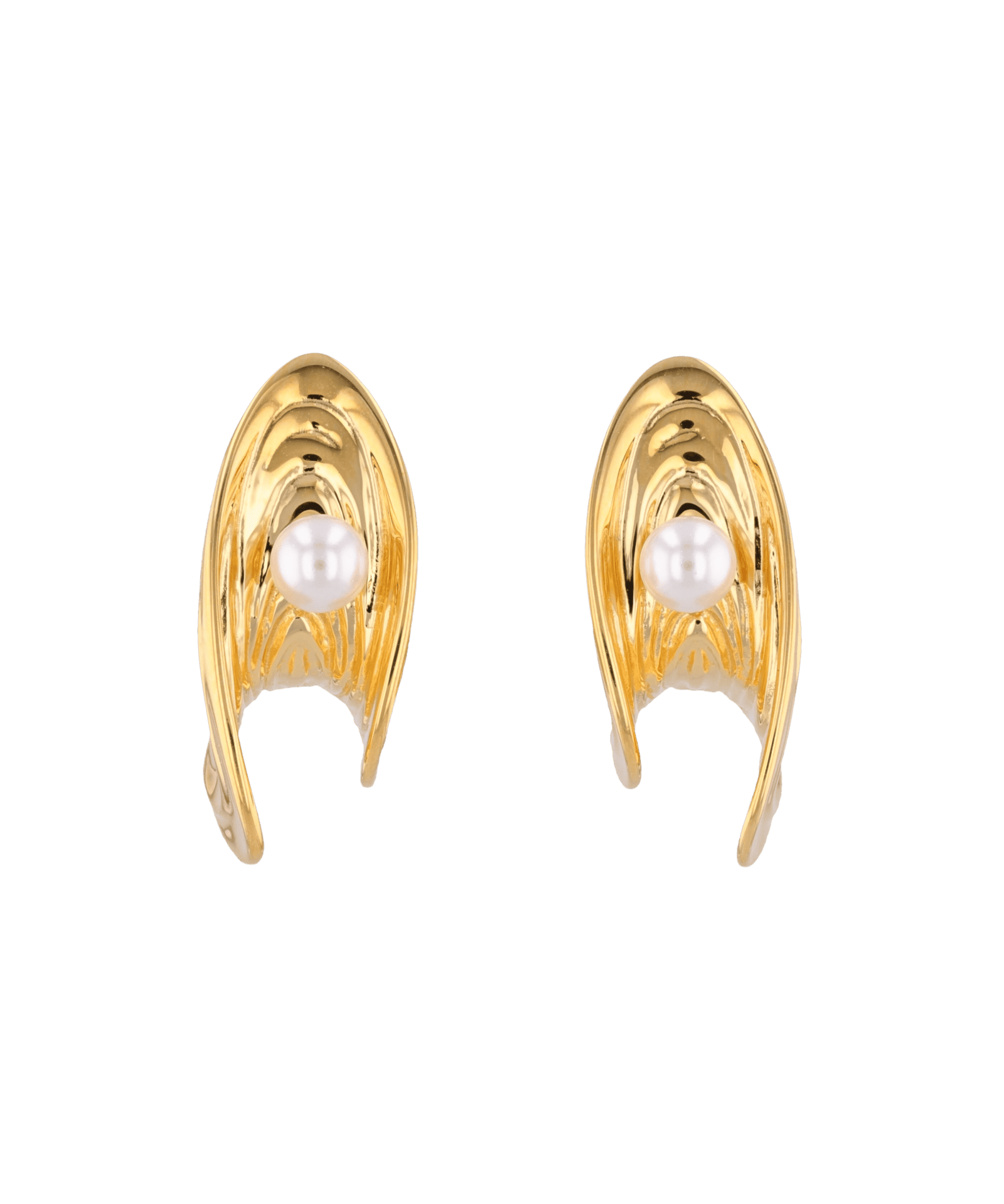 Sea Treasure Gold Stud Earrings by LAVANA, Shell inspired stud with freshwater pearl
