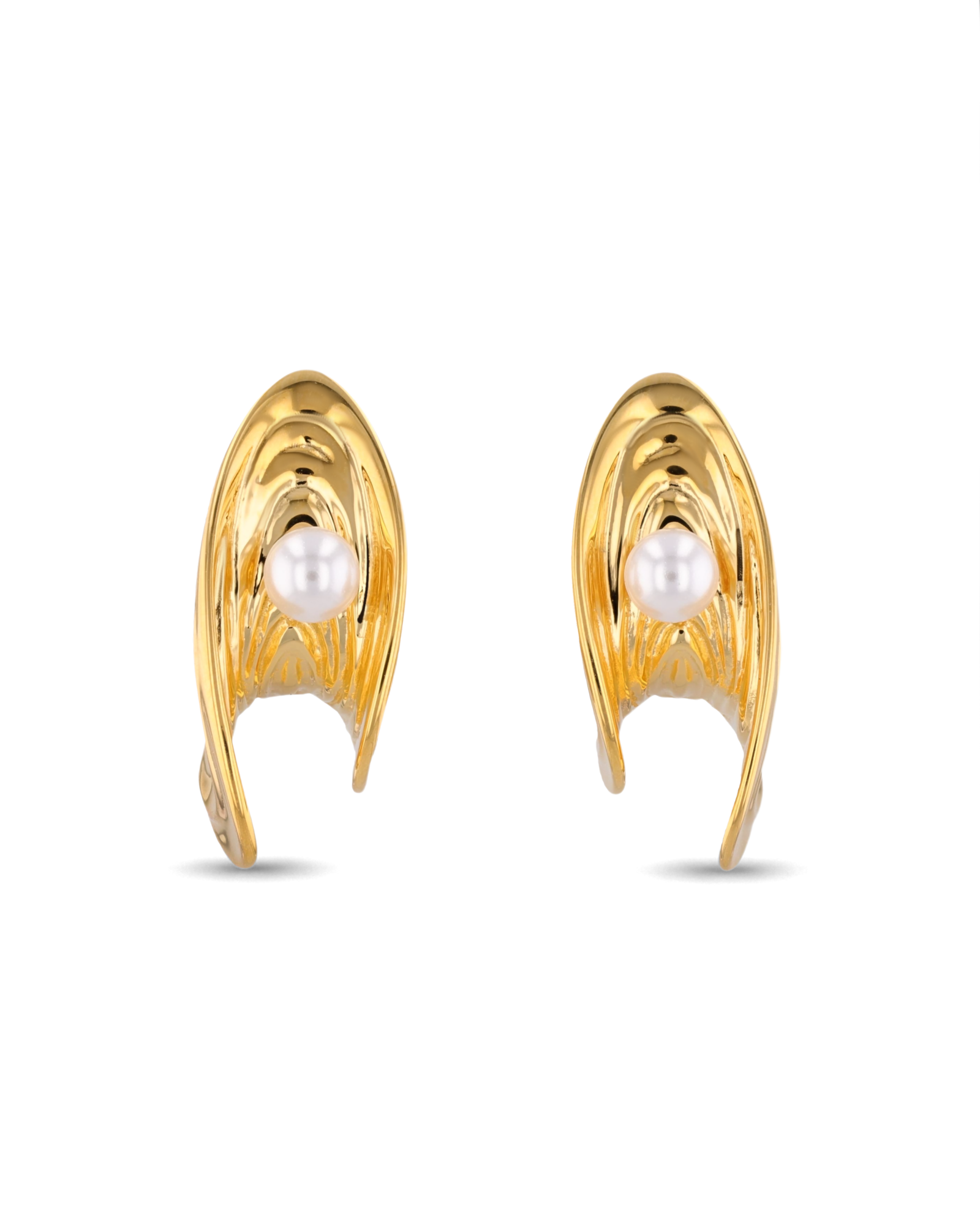 Sea Treasure Gold Stud Earrings by LAVANA, Shell inspired stud with freshwater pearl