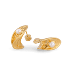Sea Treasure Gold Stud Earrings by LAVANA, Shell inspired stud with freshwater pearl